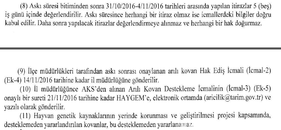 2016 yılı arılı kovan desteklemesi 3